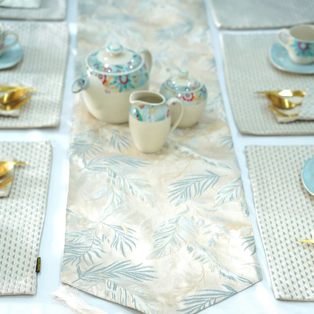 White Grey Damask Table Runner Set