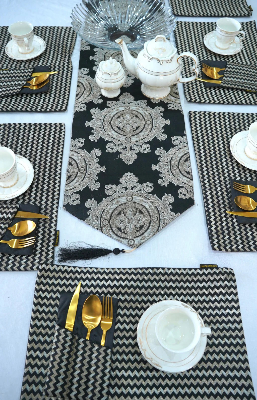 Crown Gold Black Table Runner