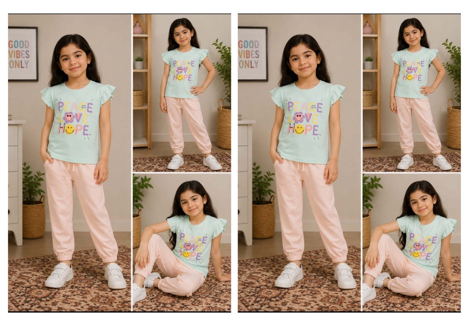 Girls Mint & Pink Graphic Shirt & Trouser Set