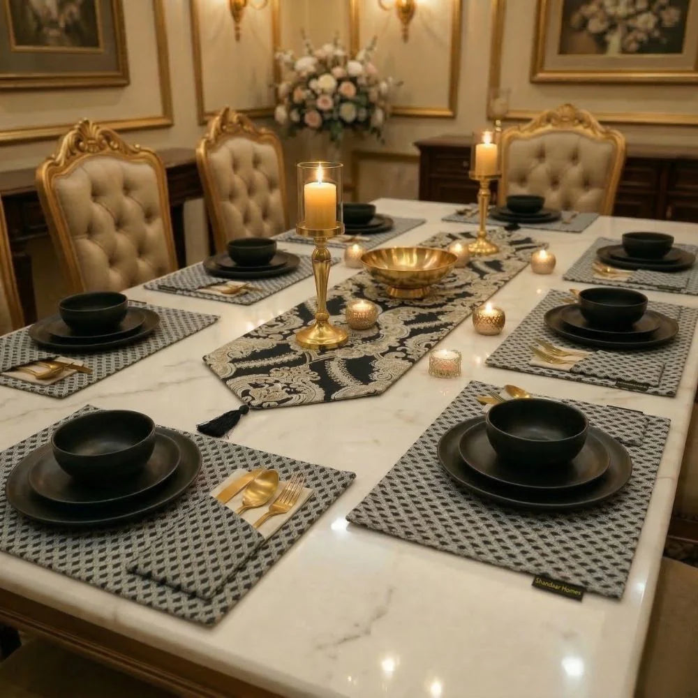 Baroque Black Gold Table Runner Set