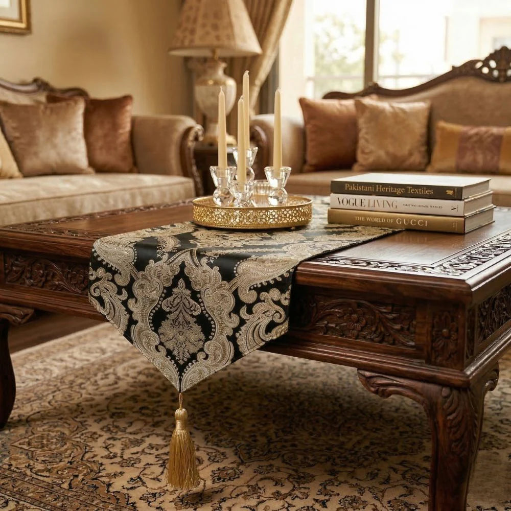 Baroque Black Gold Table Runner