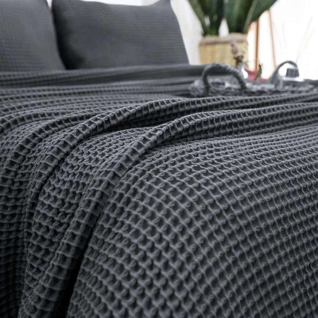 Single Cotton Waffle Blanket - Dark Grey
