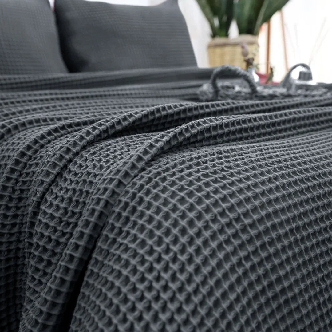 Single Cotton Waffle Blanket - Dark Grey