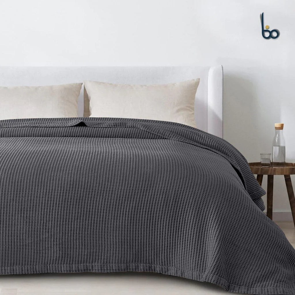 Single Cotton Waffle Blanket - Dark Grey