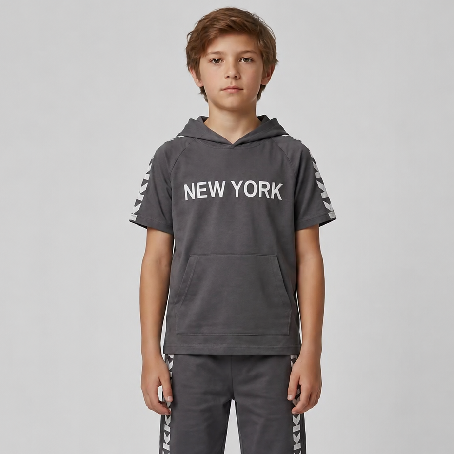 Boys Charcoal Grey New York Hoodie & Short Set