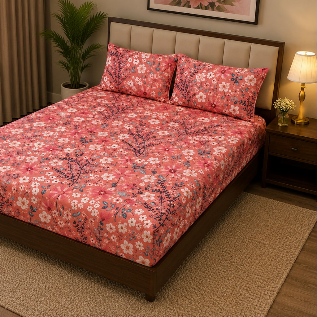 Coral Blossom Flat Bedsheet