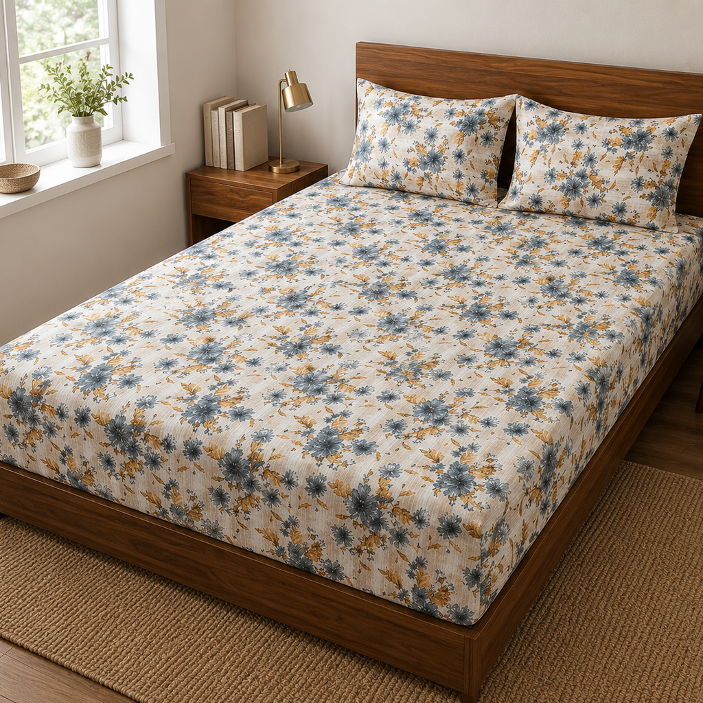 Blue Meadow Flat Bedsheet