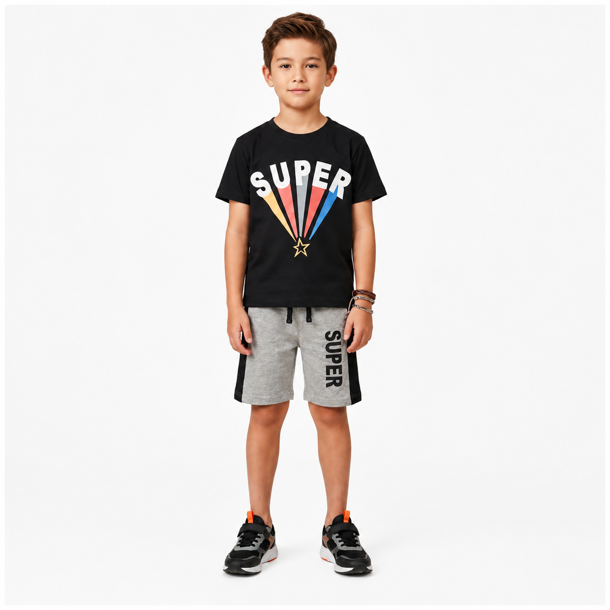Boys Black & Grey SUPER Printed Short Set
