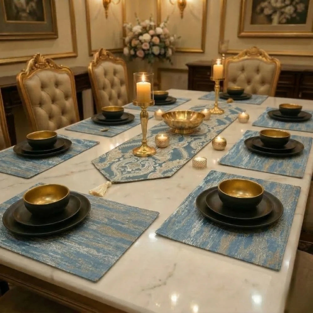 Crown Damask Blue Table Runner Set