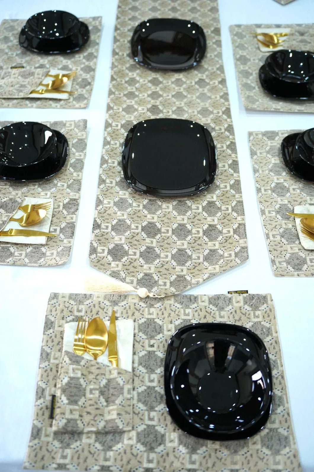 Gold Brown Velvet Table Runner Set