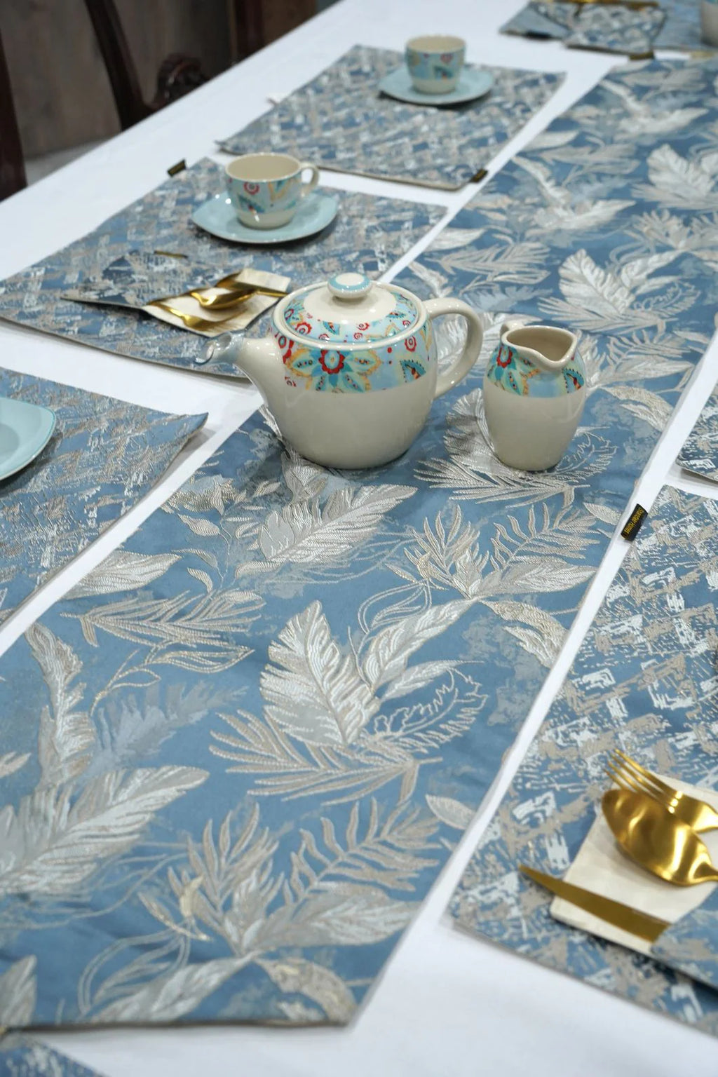 Silver Grey Damask Table Runner