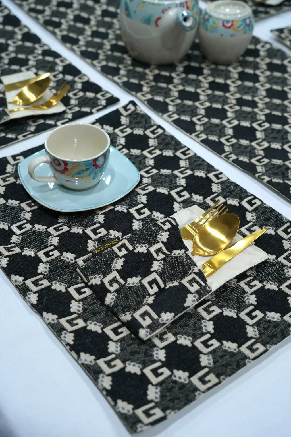 Black Velvet Table Runner Set