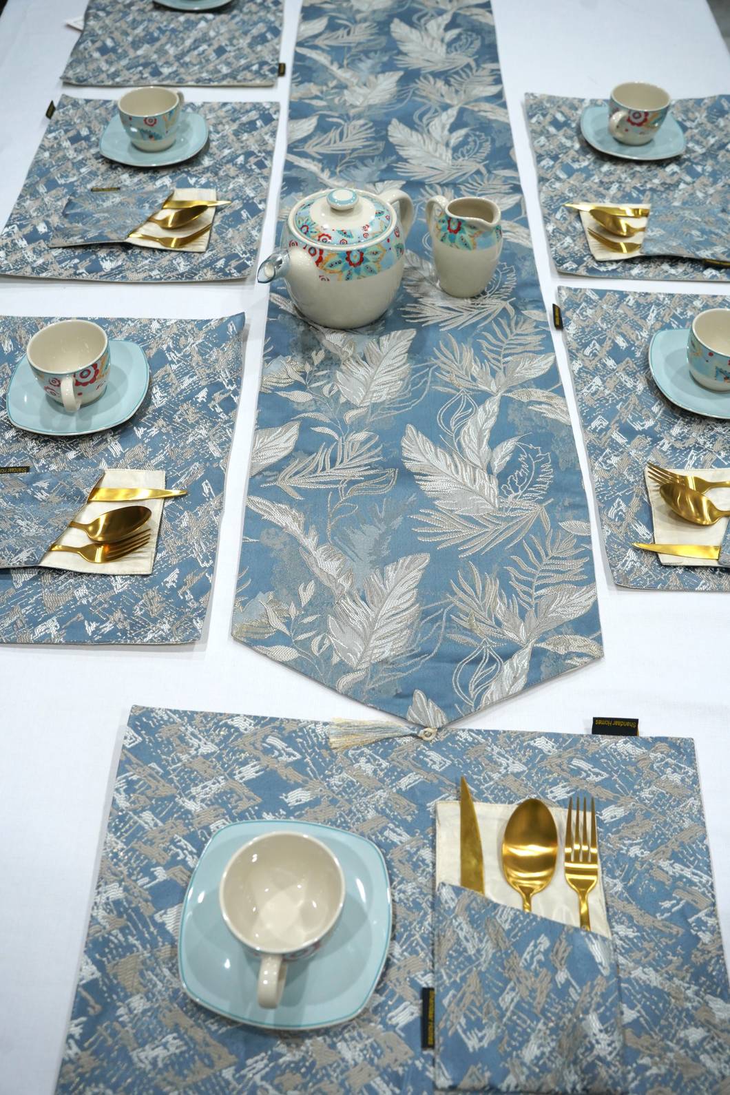 Silver Grey Damask Table Runner
