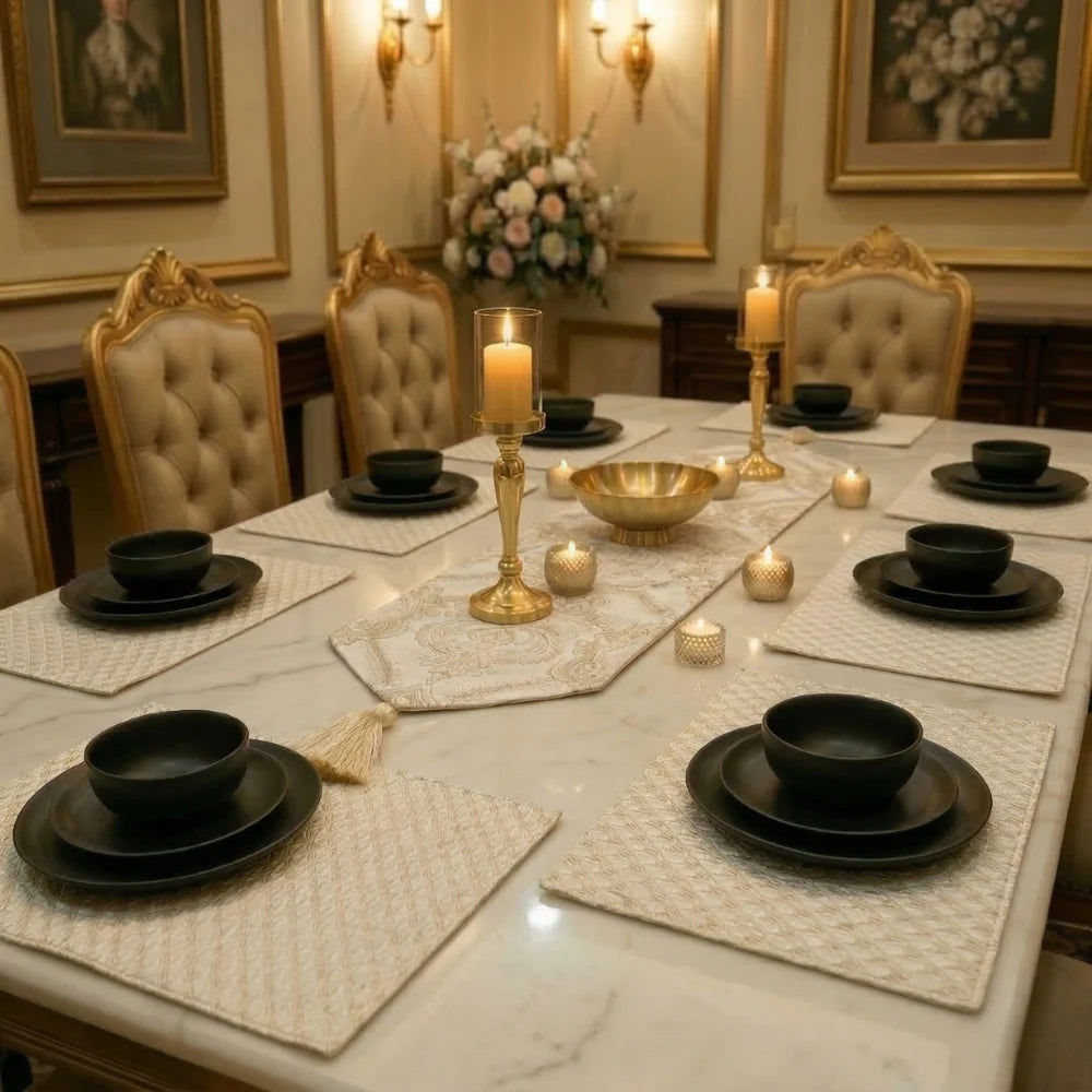 Ivory Damask Table Runner Set