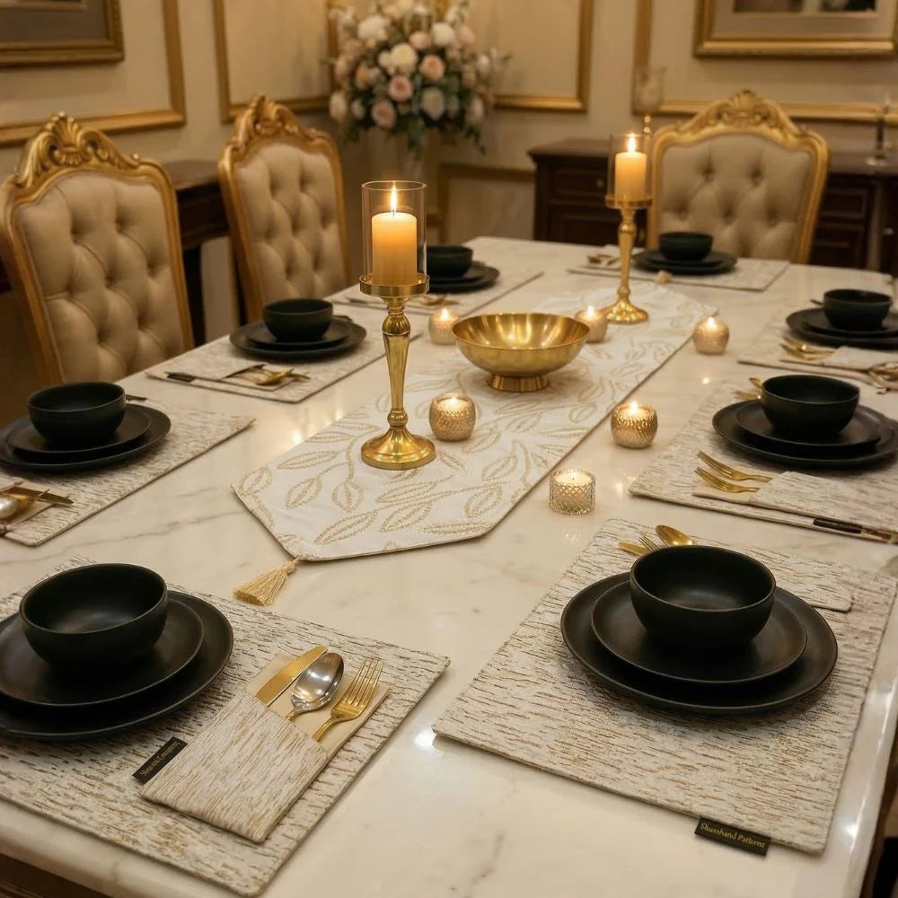 Luxury Thick Lined Damask Table Runner Set