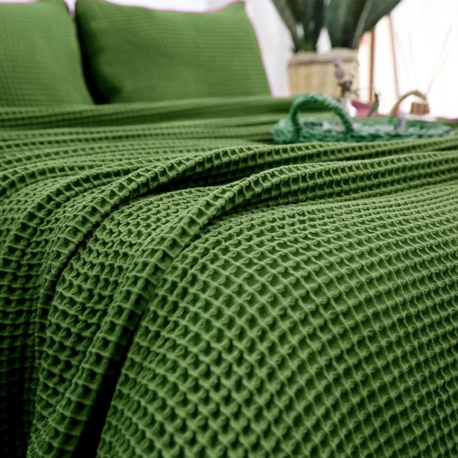 Single Cotton Waffle Blanket - Green