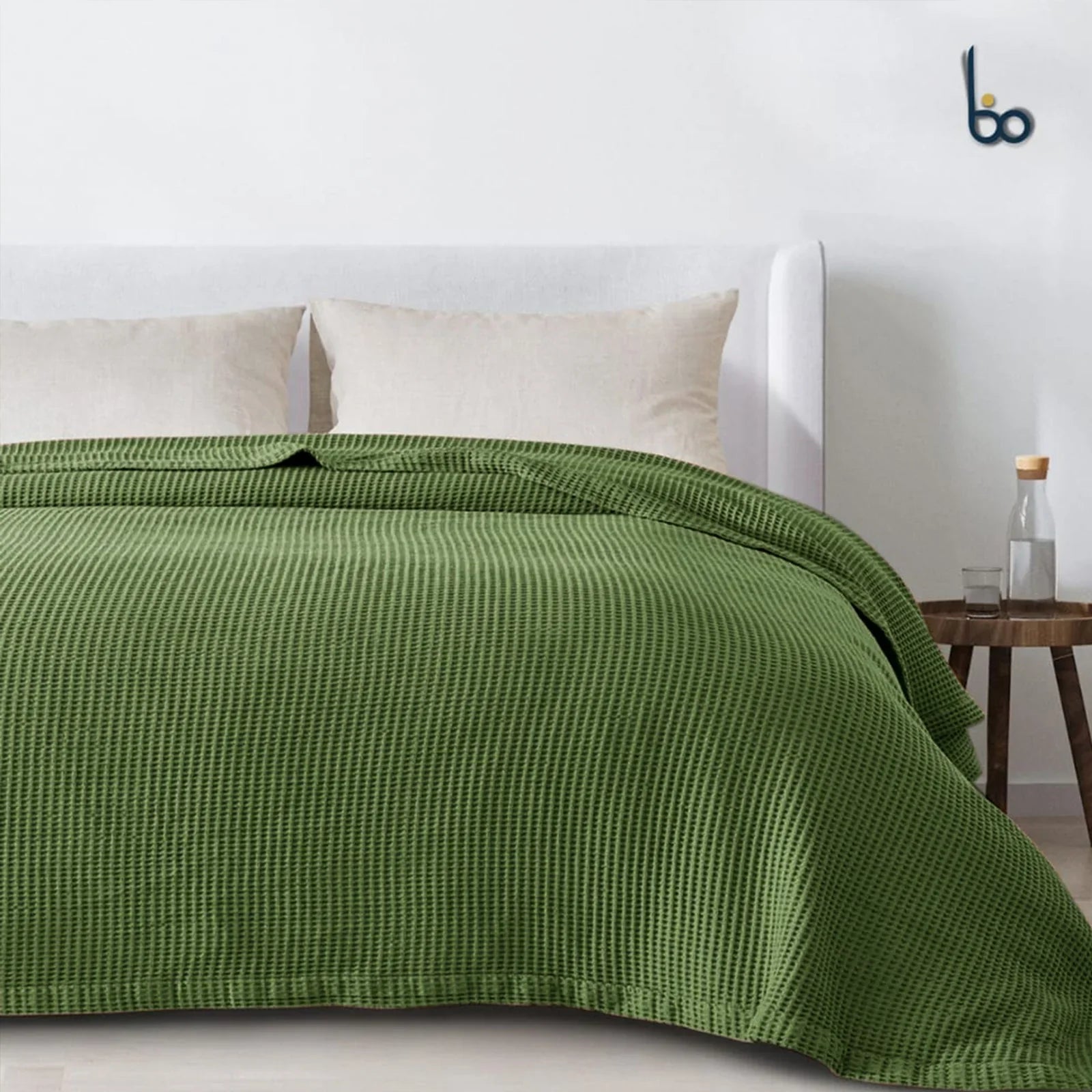 Single Cotton Waffle Blanket - Green