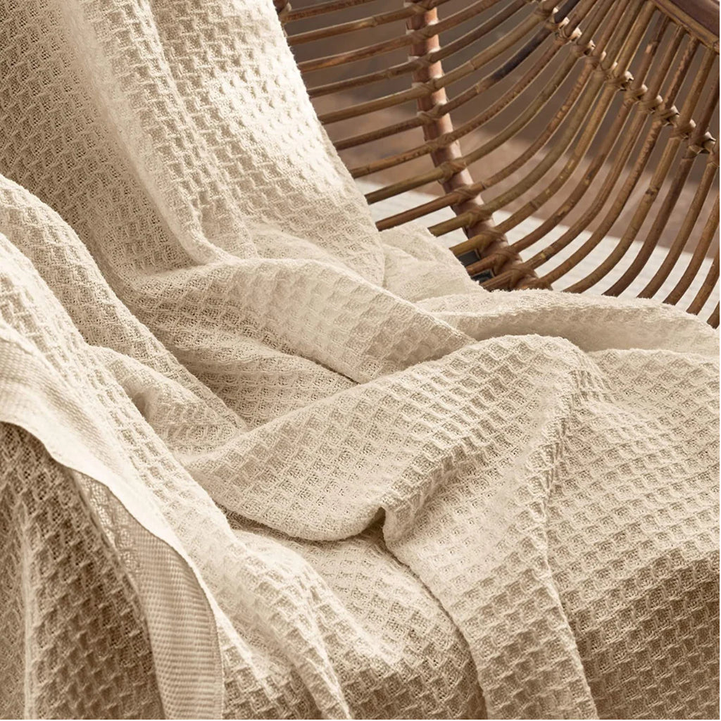 Single Cotton Waffle Blanket - Beige