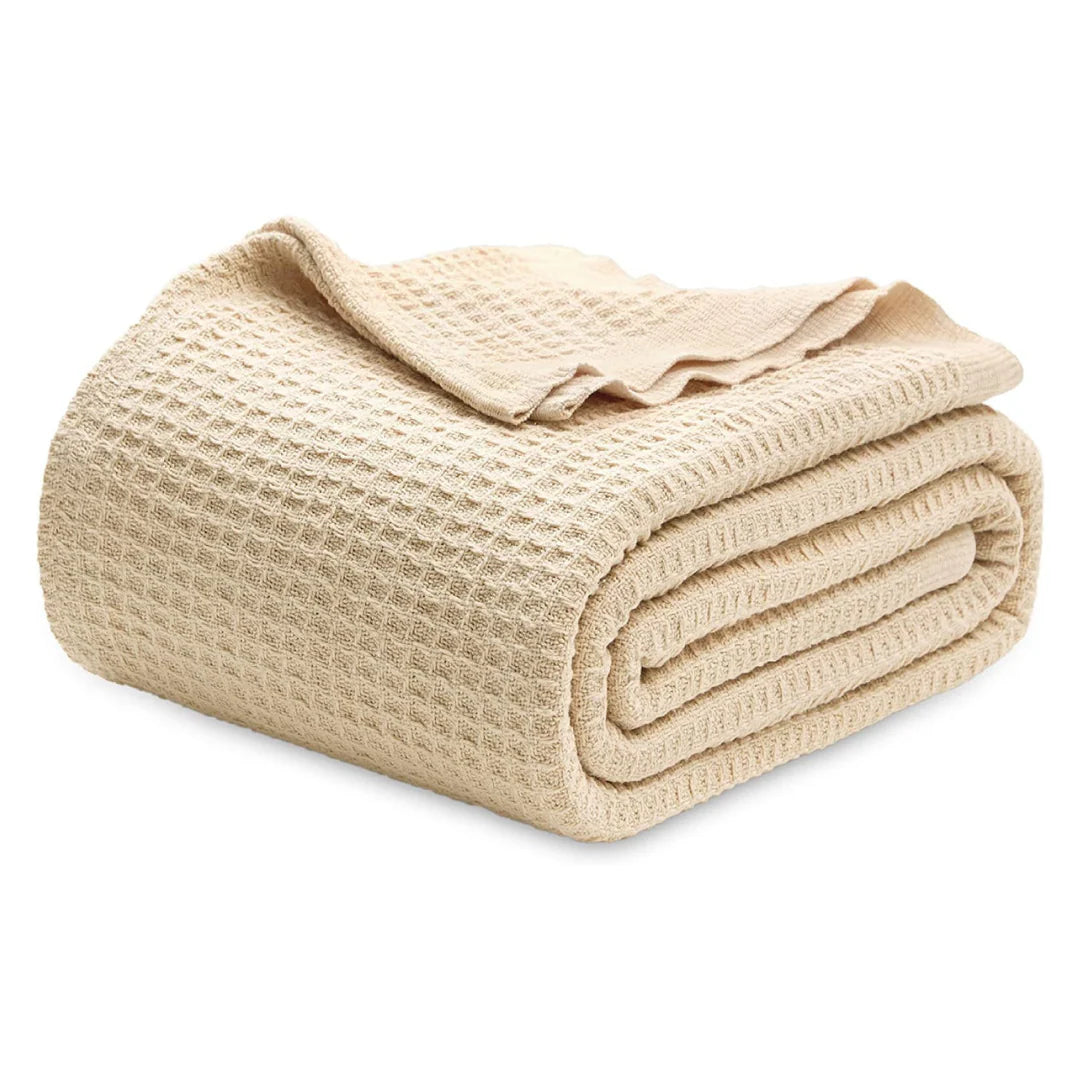 Single Cotton Waffle Blanket - Beige