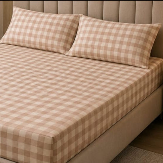 Sand Check Fitted Bedsheet
