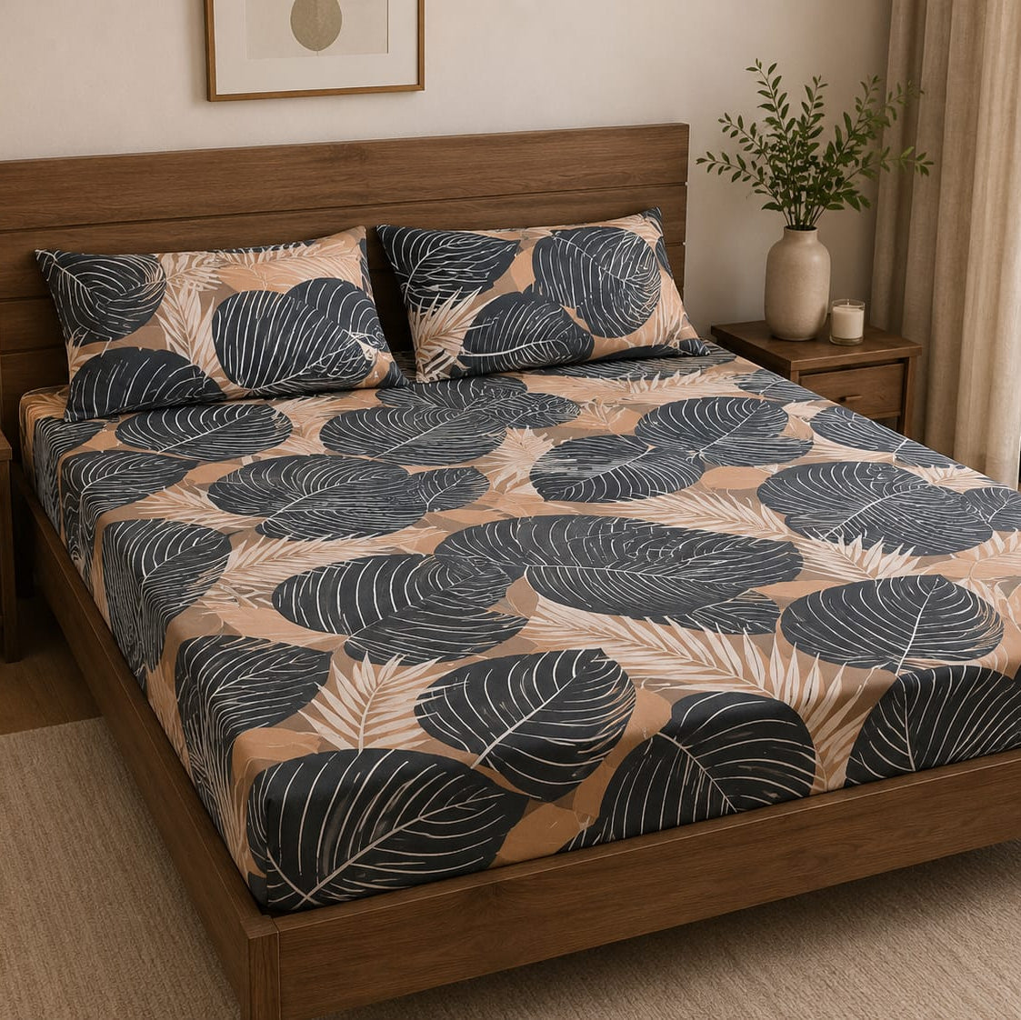 Midnight Leaf Fitted Bedsheet