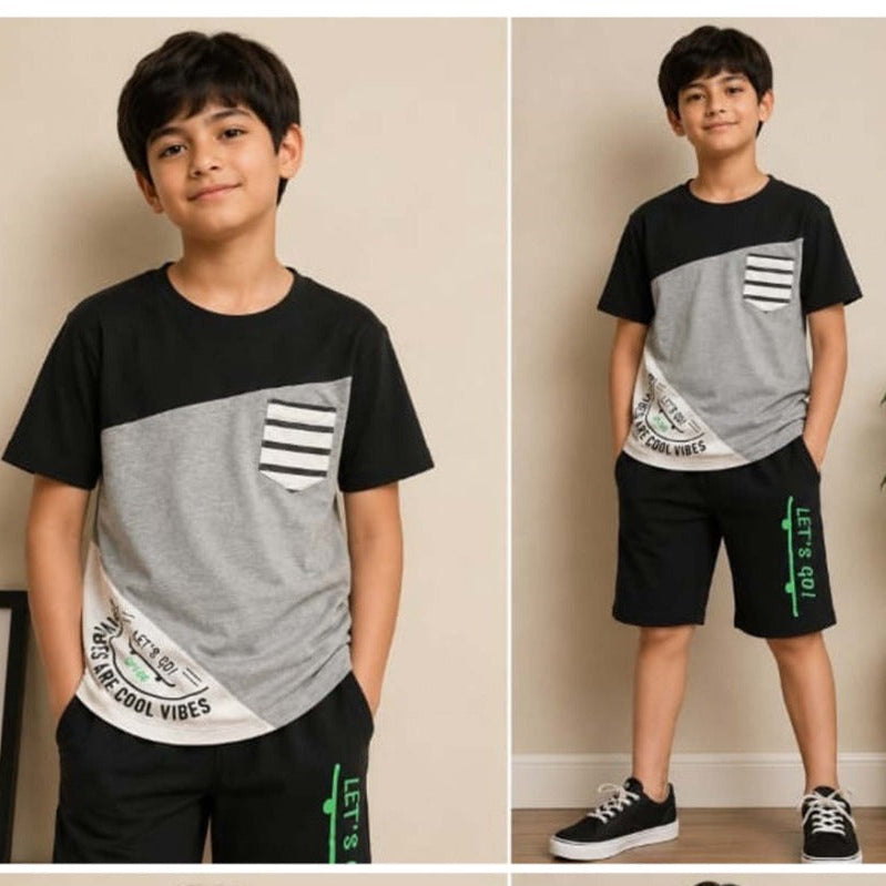 Boys Colorblock Pocket Tee & Shorts Set