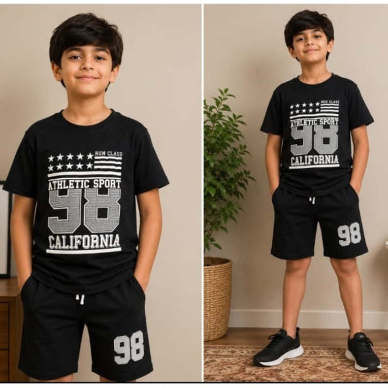 Boys Black Graphic T-Shirt & Short Set