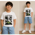Boys White & Blue Gaming Short Set