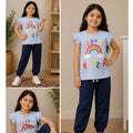 Girls Light Blue Rainbow Graphic Shirt & Trouser Set