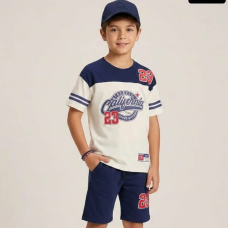 Boys Navy Colorblock California Graphic Short Set
