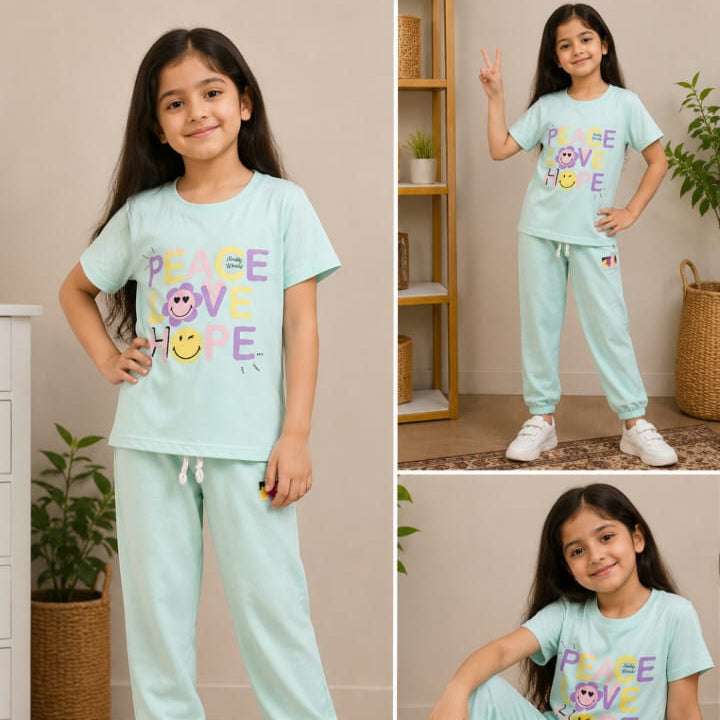 Girls Mint Green Peace Love Hope Tracksuit Set