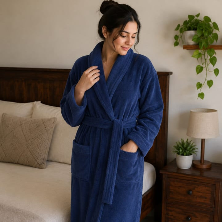 Ora Living Luxury Unisex Cotton Bathrobe - [BLUE]