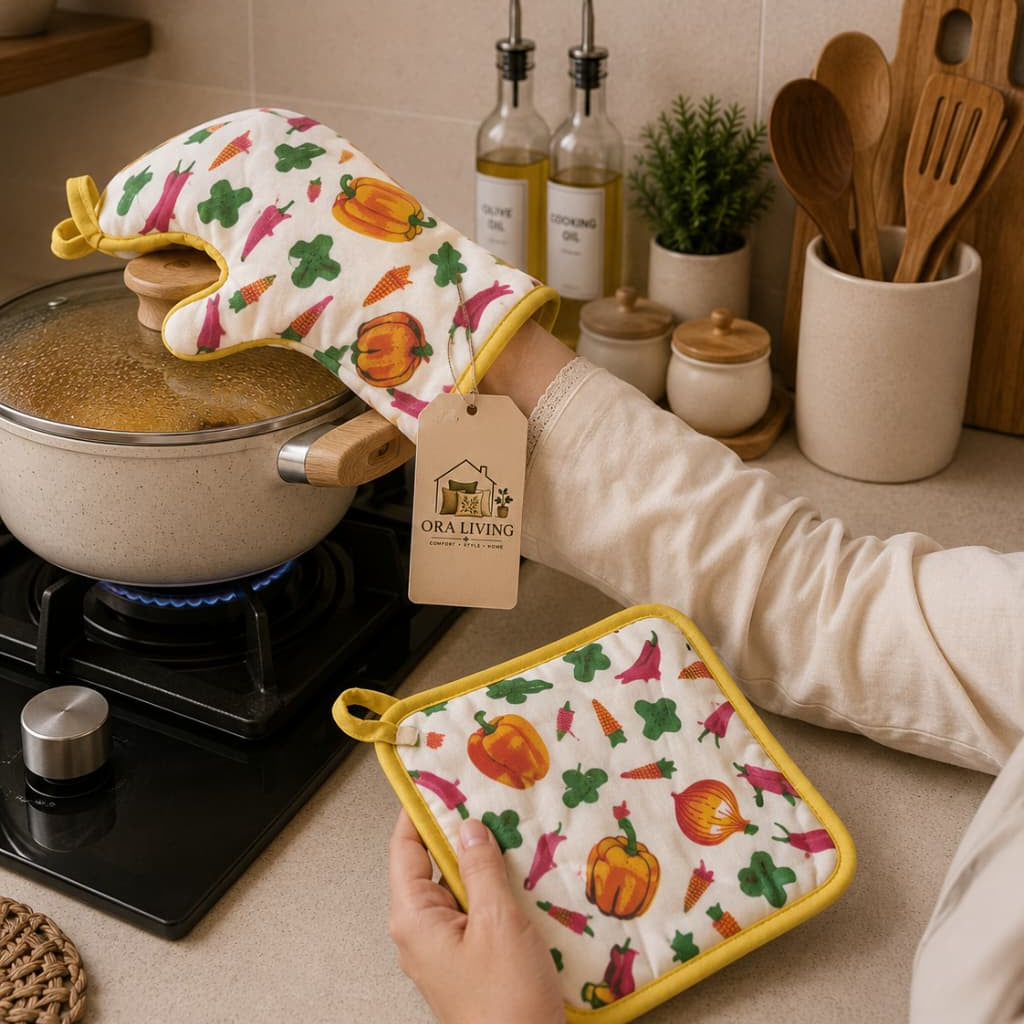 2 pieces oven mit and pot holder