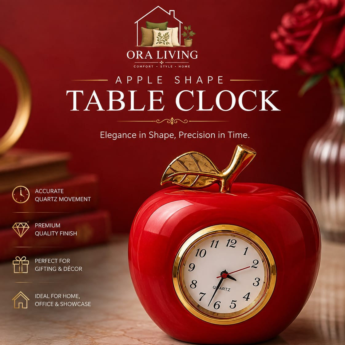 Decoration gift item apple clock original marble stone red