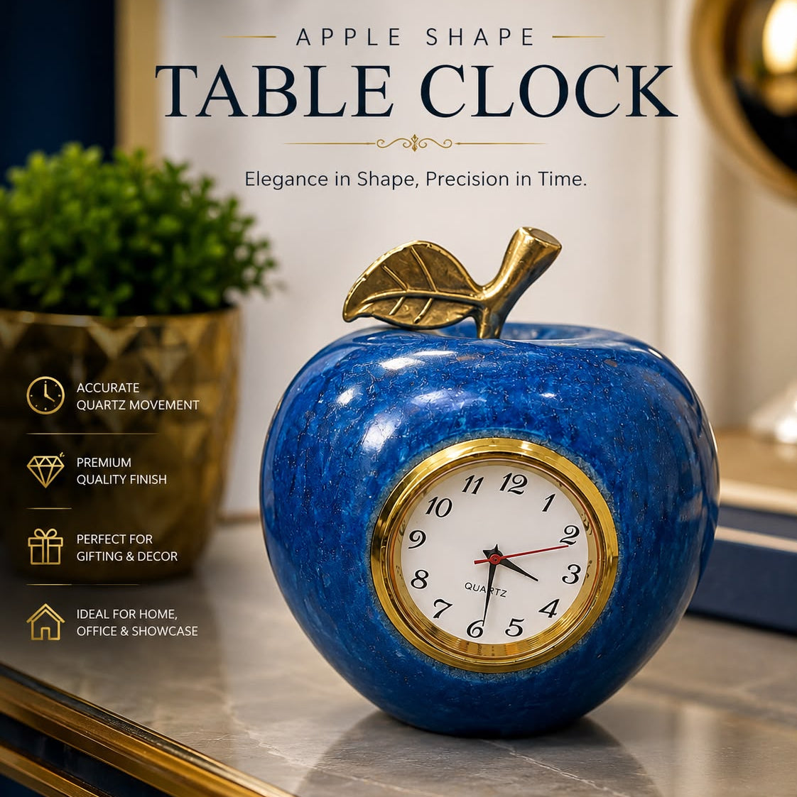 Decoration gift item apple clock original marble stone blue