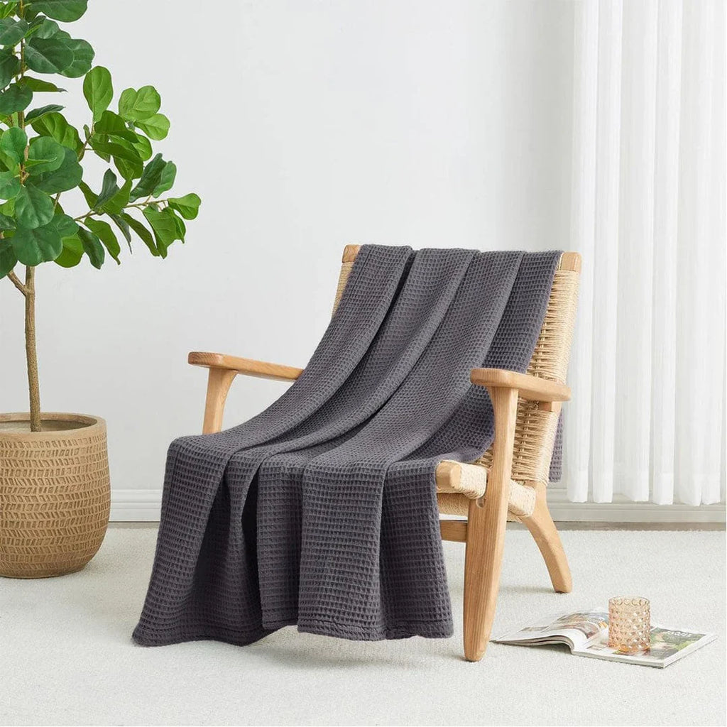 Single Cotton Waffle Blanket - Dark Grey