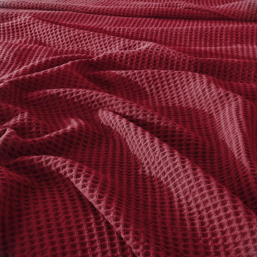 Single Cotton Waffle Blanket - Maroon