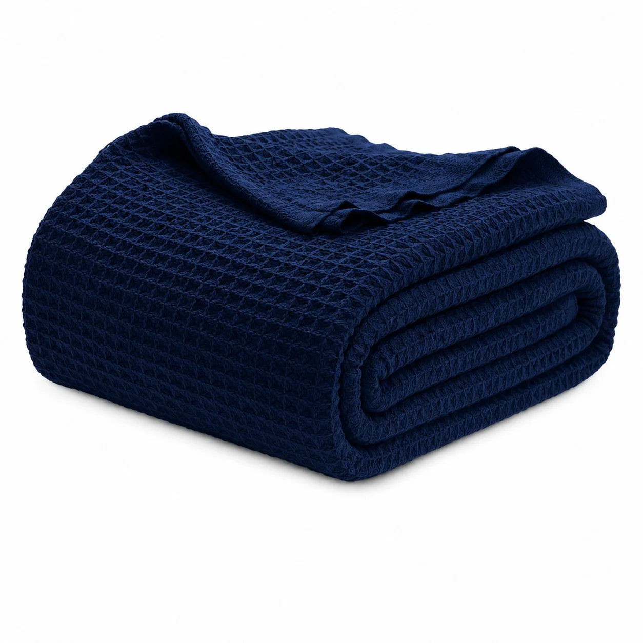 Single Cotton Waffle Blanket - Navy Blue
