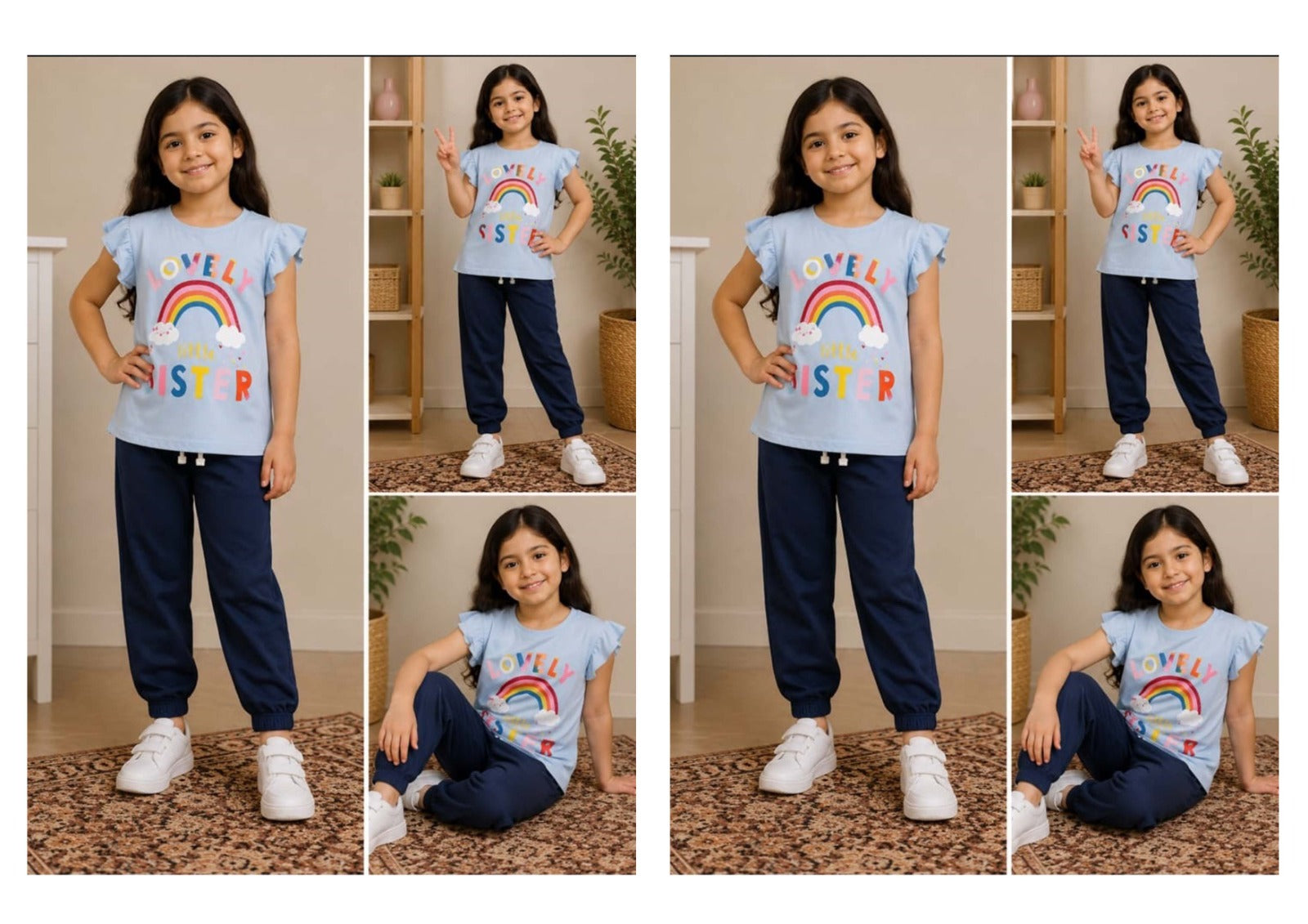 Girls Light Blue Rainbow Graphic Shirt & Trouser Set