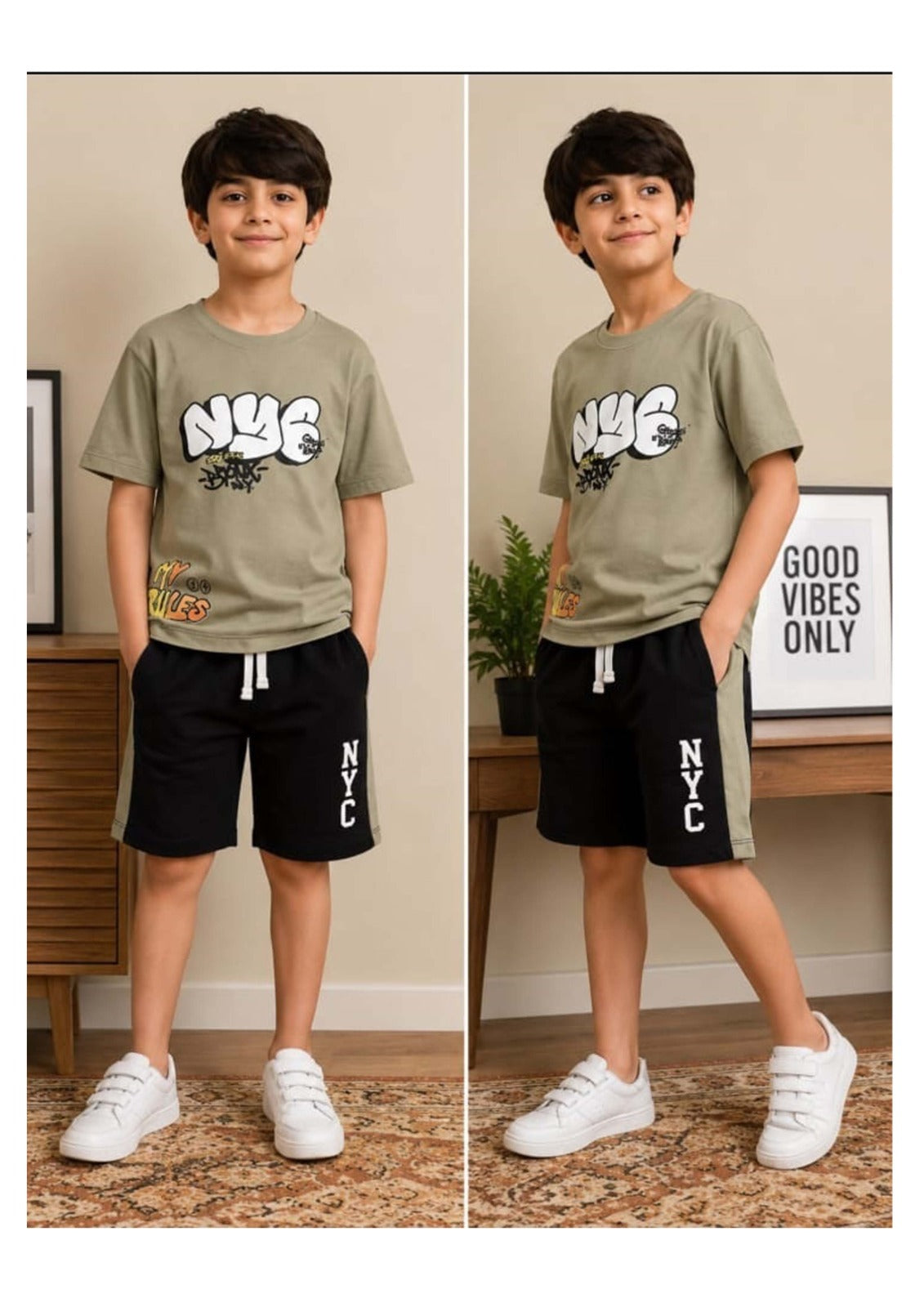 Boys Olive NYC Printed Shirt & Short Set
