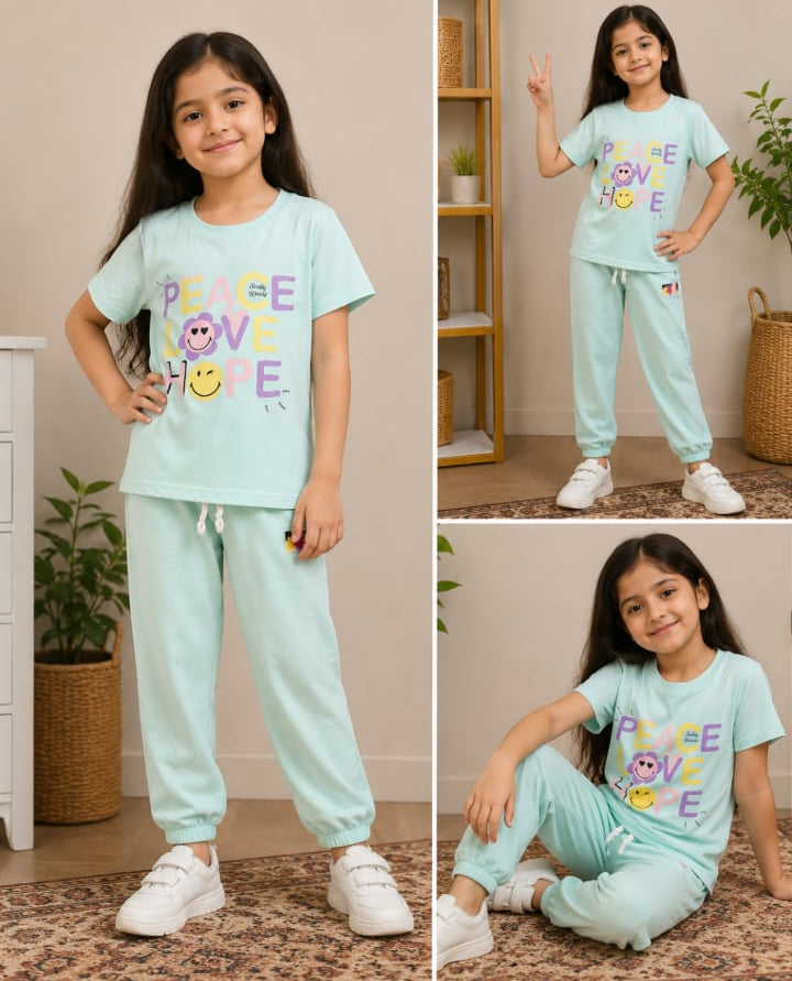 Girls Mint Green Peace Love Hope Tracksuit Set