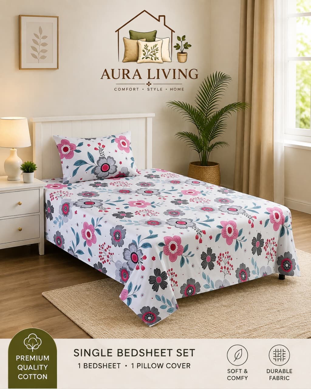Single Bedsheet White Blossom