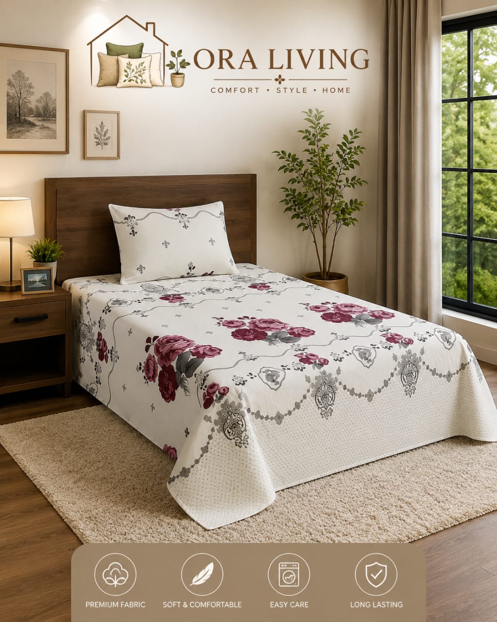 Single Bedsheet purpulish white
