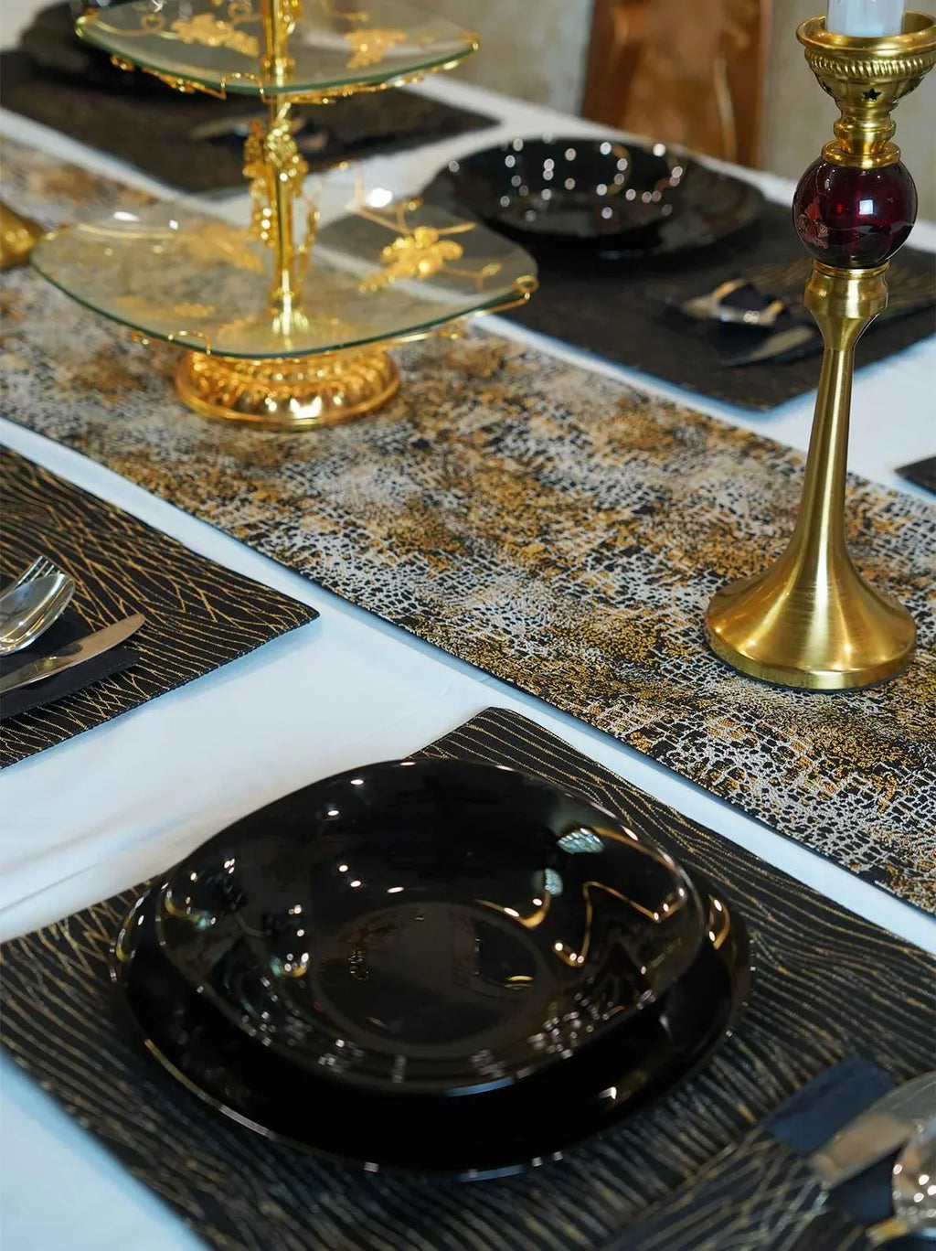 Chenille Damask Table Runner