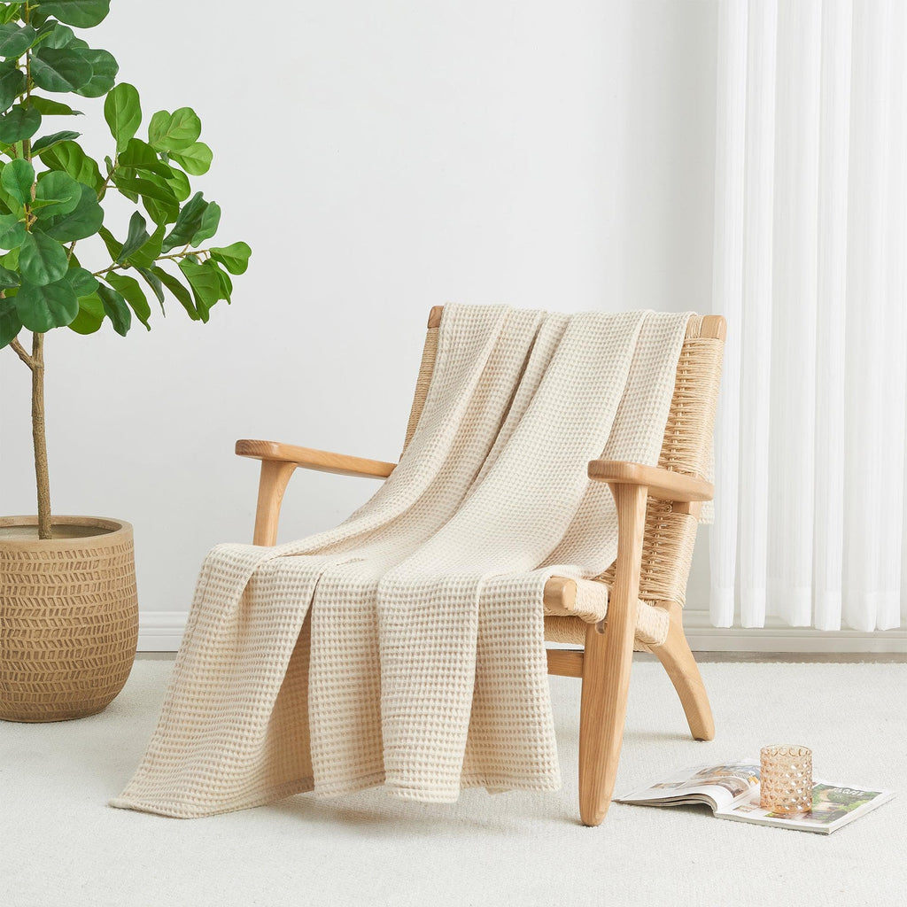 Single Cotton Waffle Blanket - Beige